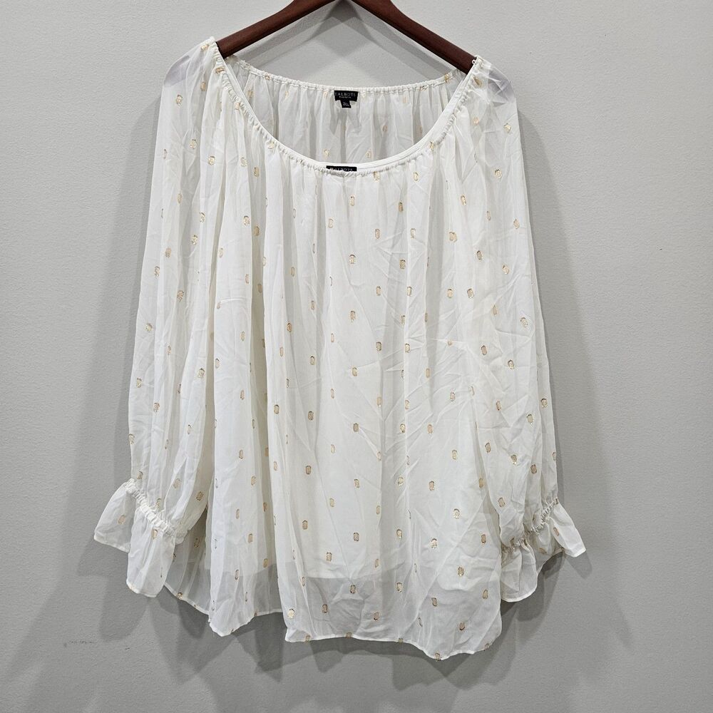 Talbots Womens Gold Polka Dot Top 3XP White Gold Fairy Festival Party Glam Flowy